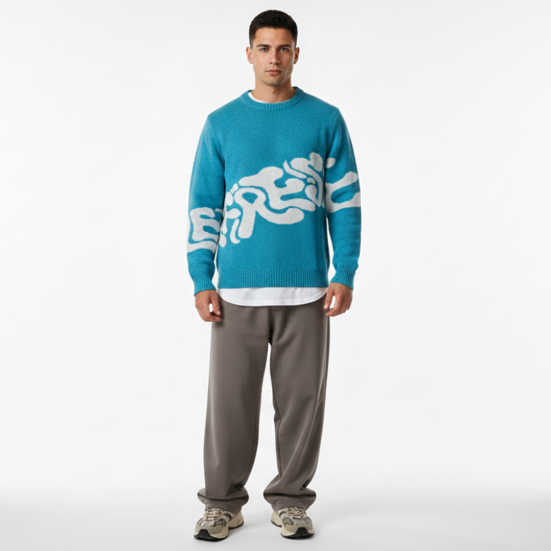 Lefrese Knitwear Sweater Blue Front product photo