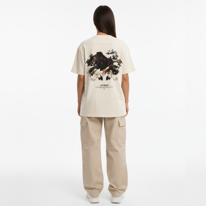 Lefrese Eagle T-shirt Creme Back side