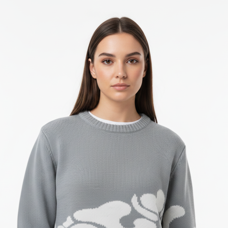 Lefrese Knitwear Sweater Gray Closeup Model Photo
