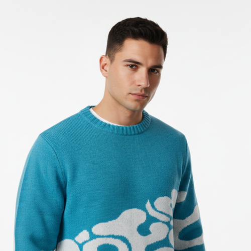 Lefrese Knitwear Sweater Blue Front product photo closeup